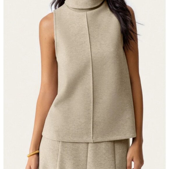 OGL FuzzLuxe Turtle Neck Split Hem Top Sz Medium Womens Beige Heathered - Picture 10 of 15